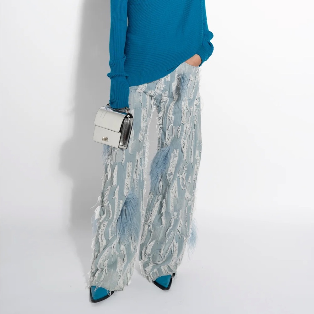 Marques Almeida Shredded Light Denim Boyfriend Trousers